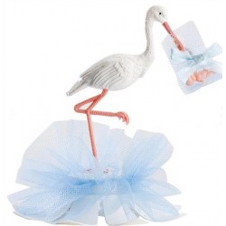 Cigüeña azul plástico con tul 11cm p.20
