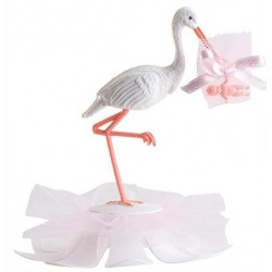 Cigüeña rosa plástico con tul 11cm p.20